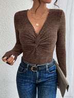 New Design Kink Deep V-Neck Solid Color Slim Sweater Top Women image 4