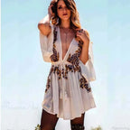 New Floral Embroidery Boho Dress Sexy Beach Dress Deep V-neck Mini Party image 1