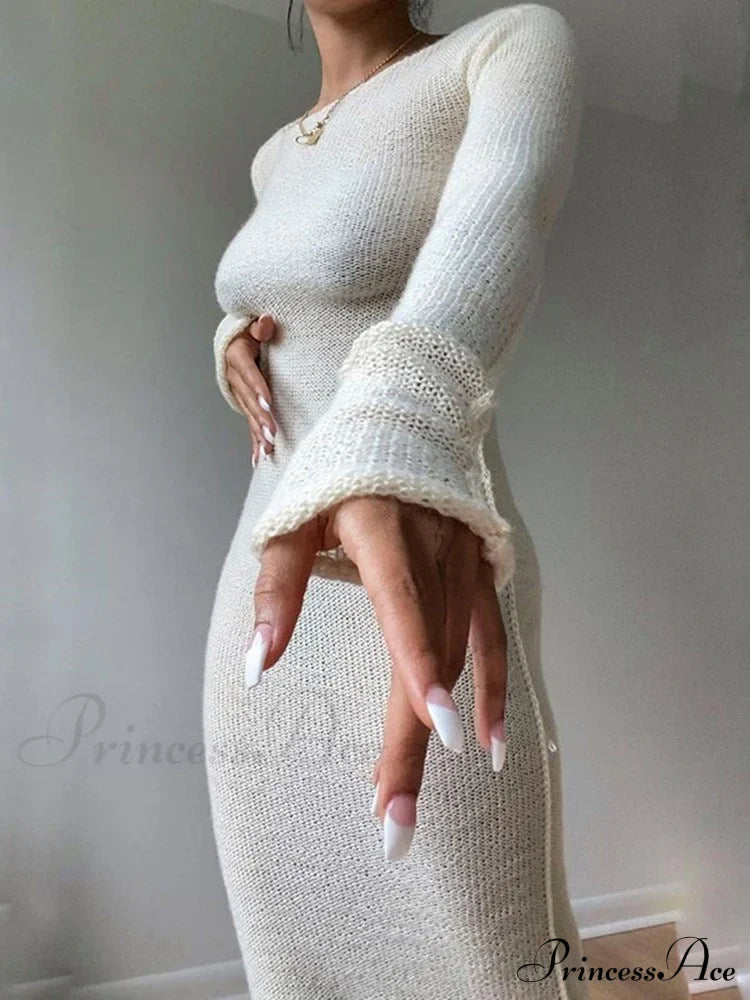 New Knitted Bodycon Fairy Grunge Casual Fashion Maxi Dress image 1