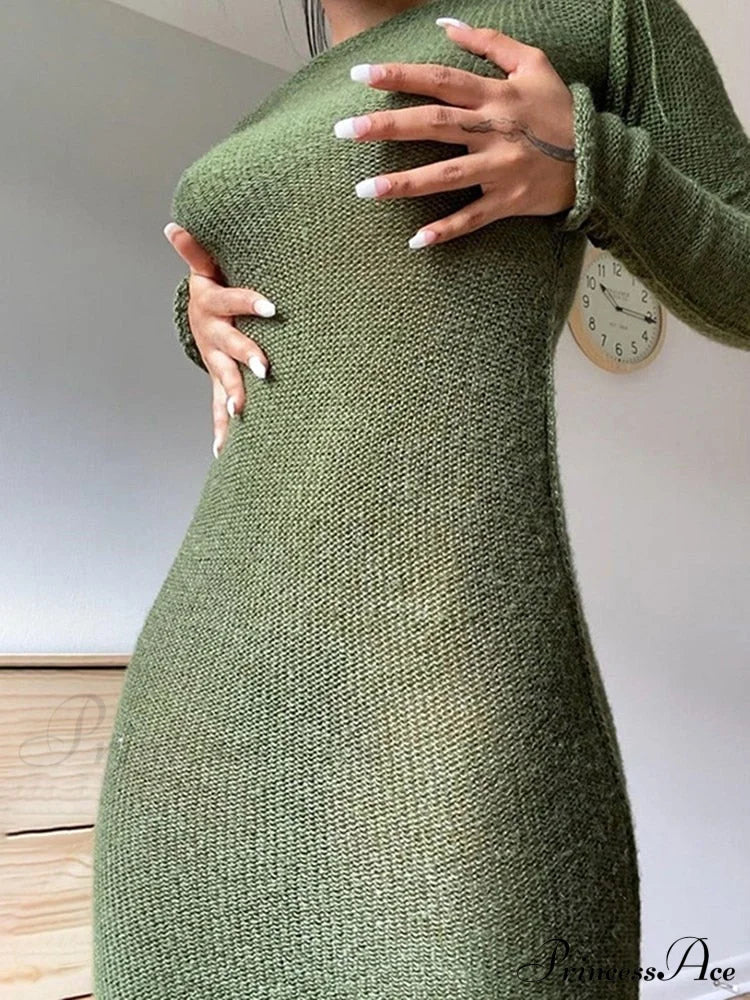 New Knitted Bodycon Fairy Grunge Casual Fashion Maxi Dress image 4