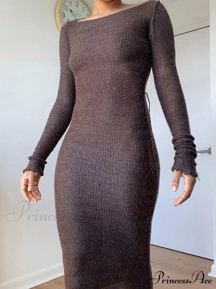 New Knitted Bodycon Fairy Grunge Casual Fashion Maxi Dress image 2