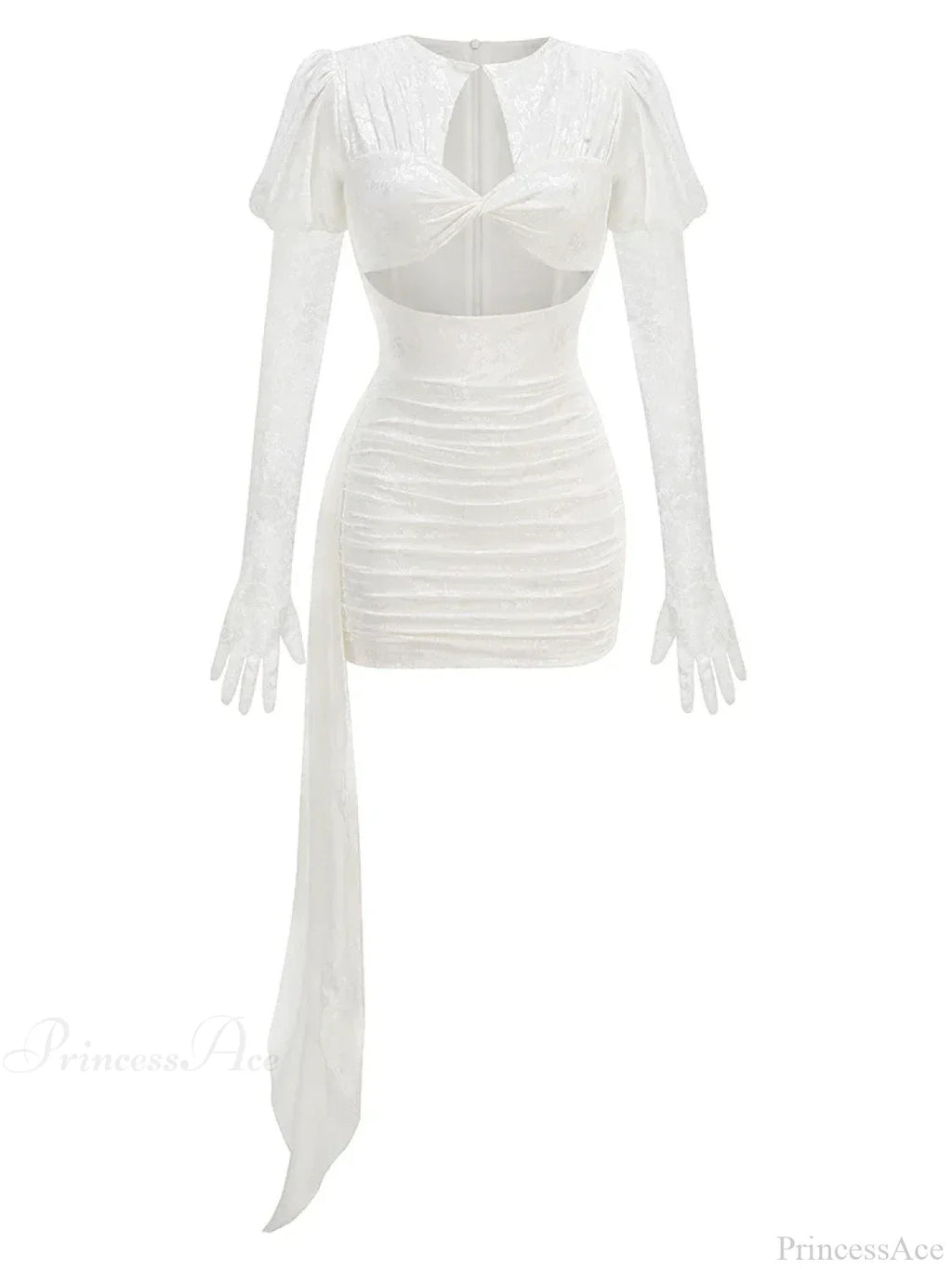 New Sexy Gloves Long Sleeves Cutout Pleated Draped Mini Party Dress image 8