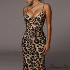 New Sexy Spaghetti Strap Leopard Print Sleeveless V-neck Maxi Evening Party Bodycon Dress image 1