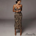 New Sexy Spaghetti Strap Leopard Print Sleeveless V-neck Maxi Evening Party Bodycon Dress image 2