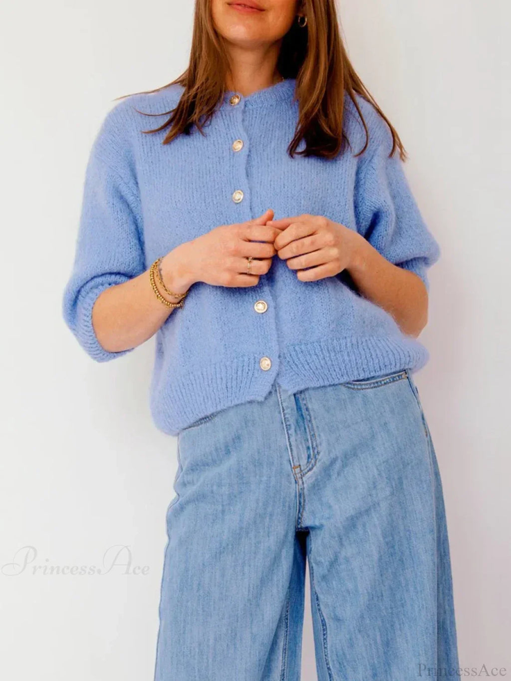 O-Neck Button-Up Slim Streetwear Knit Cardigan image 4