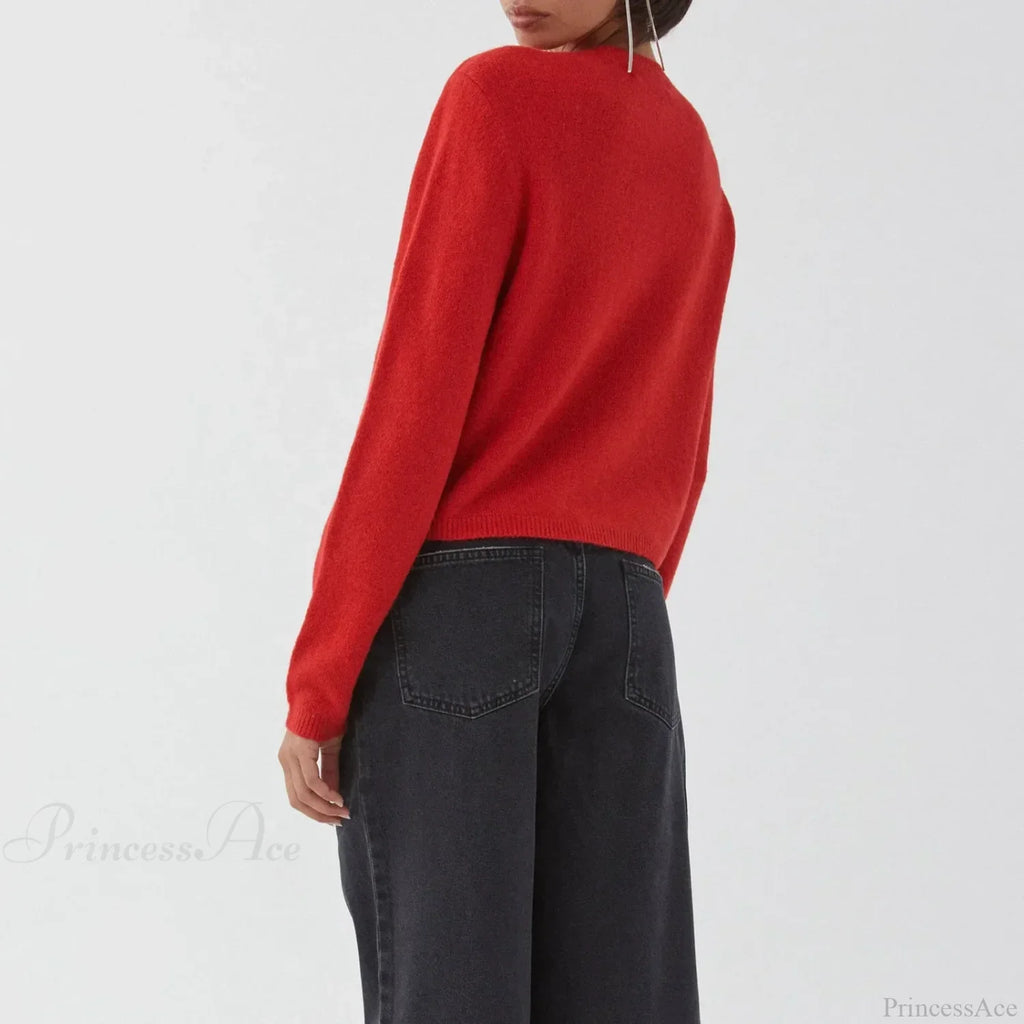 O-neck Cropped Button Knitted Cardigan image 3