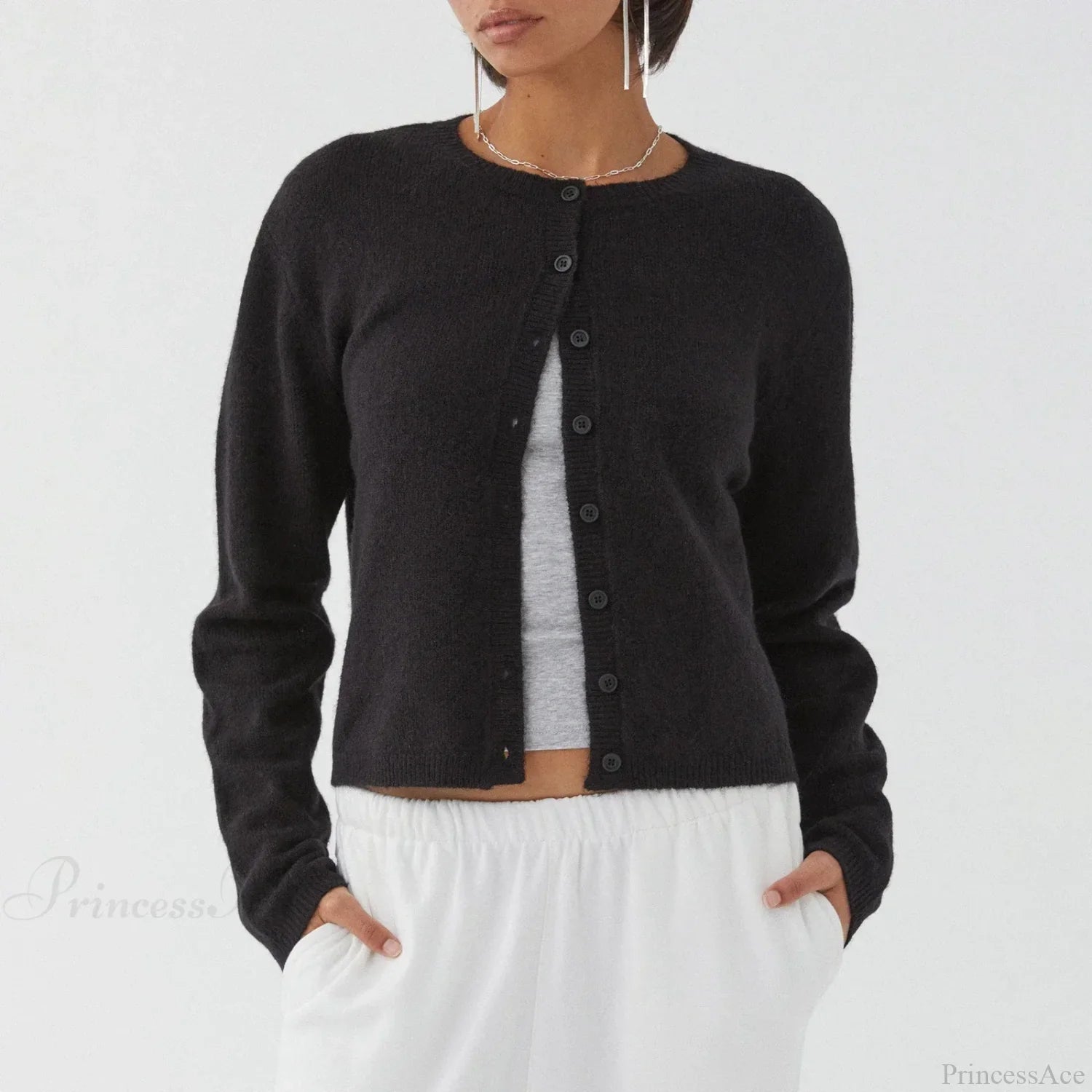 O-neck Cropped Button Knitted Cardigan image 1