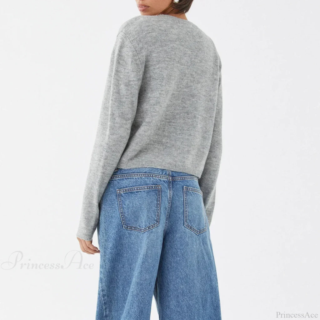 O-neck Cropped Button Knitted Cardigan image 5