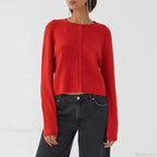 O-neck Cropped Button Knitted Cardigan image 2