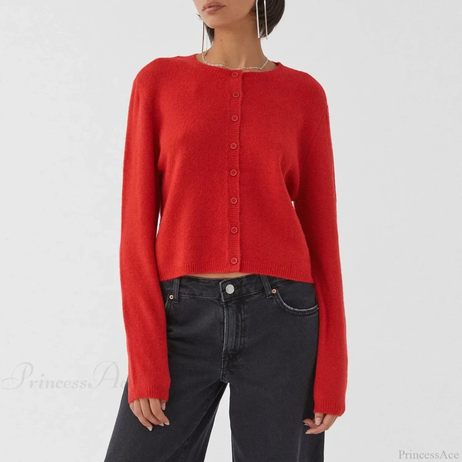 O-neck Cropped Button Knitted Cardigan image 2