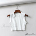 O-Neck White Solid Skinny Crop Top image 4