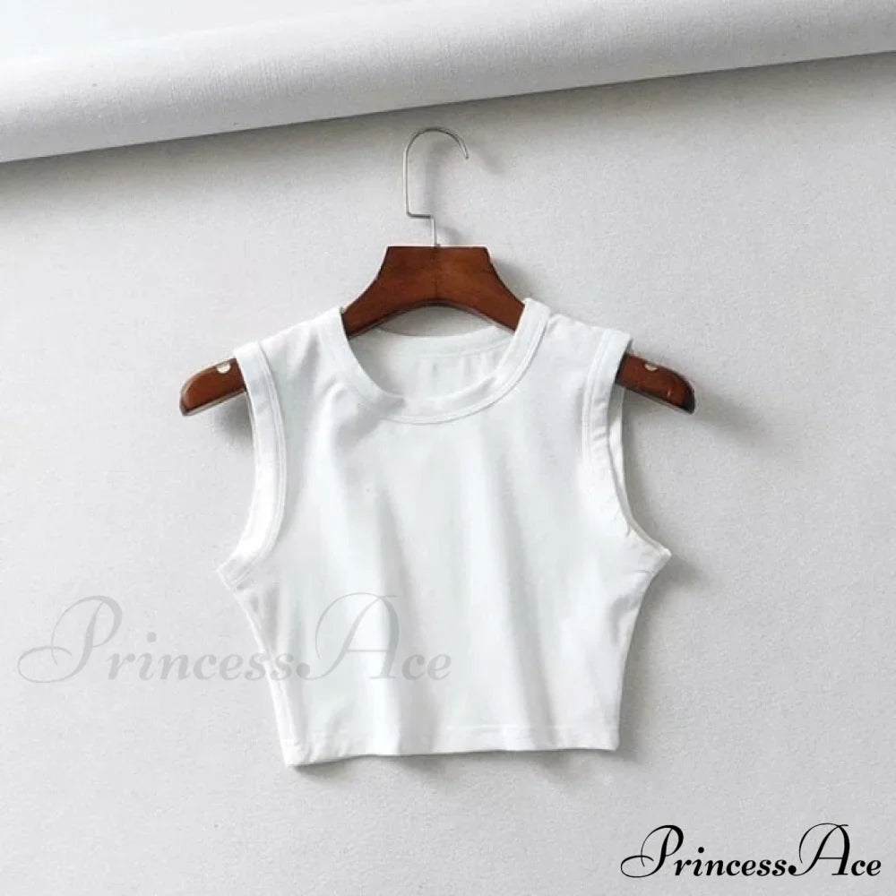 O-Neck White Solid Skinny Crop Top image 4