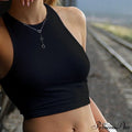 O-Neck White Solid Skinny Crop Top image 6