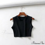 O-Neck White Solid Skinny Crop Top image 5