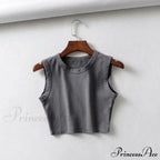 O-Neck White Solid Skinny Crop Top image 3