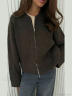 O-neck Zipper Loose Knit Cardigan image 3