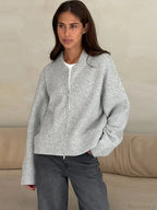 O-neck Zipper Loose Knit Cardigan image 1