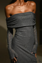 Off Neck Sequined Slim Fitted Long Party Dress image 2