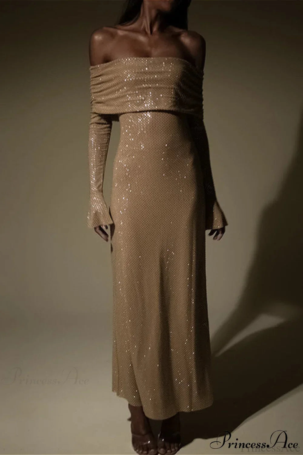 Off Neck Sequined Slim Fitted Long Party Dress image 5