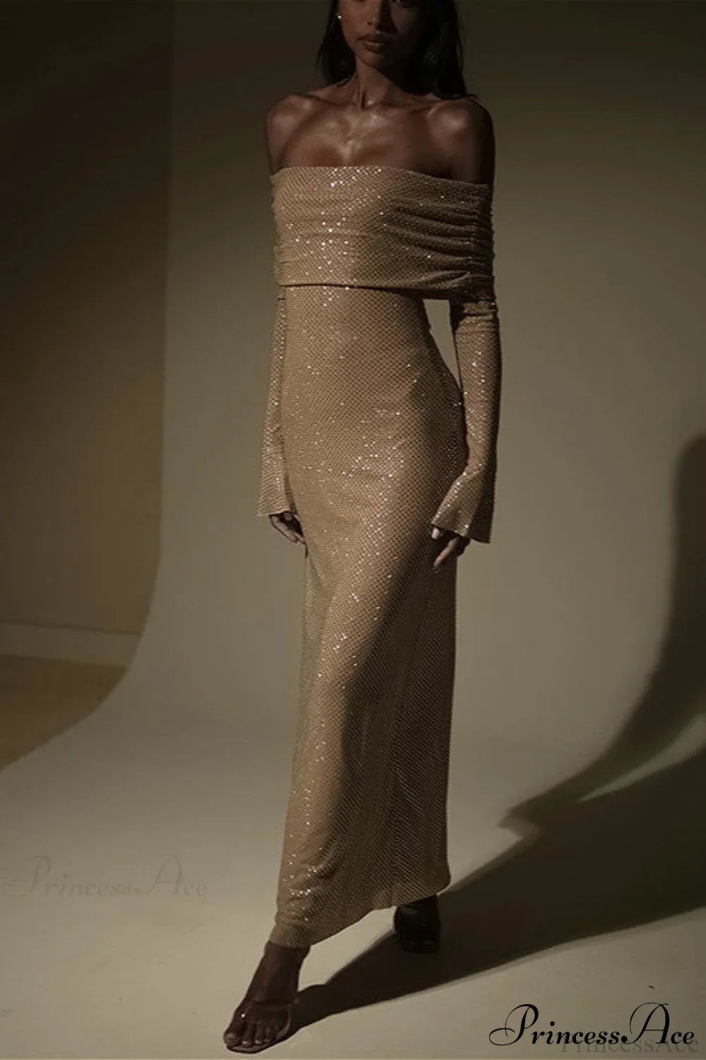 Off Neck Sequined Slim Fitted Long Party Dress image 4