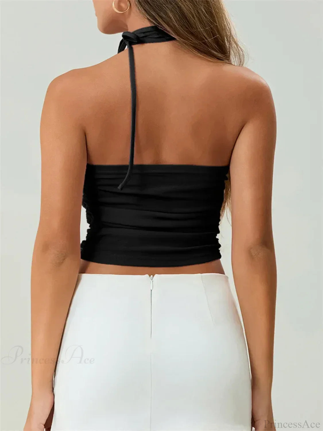 Off Shoulder 3D Flower Ruched Tube Crop Top image 2