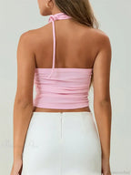 Off Shoulder 3D Flower Ruched Tube Crop Top image 4