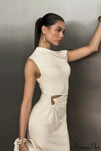 Off Shoulder Beige Ruched Bodycon Elegant Maxi Dress image 3