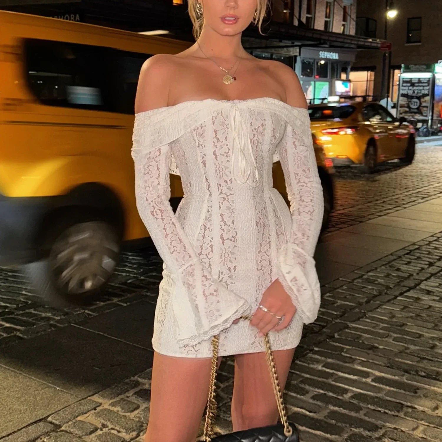 Off-Shoulder Bow Ruched Mini Dress image 2