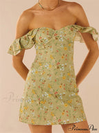 Off Shoulder Casual Sleeveless Floral Print Ruffle Trim Mini Dress image 3