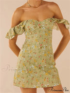 Off Shoulder Casual Sleeveless Floral Print Ruffle Trim Mini Dress image 6