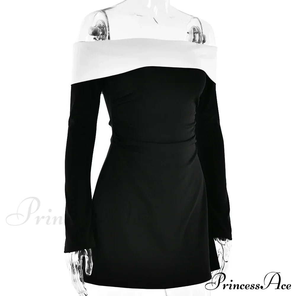 Off-Shoulder Colourblock Long Charming Sleeve Mini Dress image 7