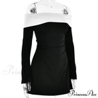 Off-Shoulder Colourblock Long Charming Sleeve Mini Dress image 7