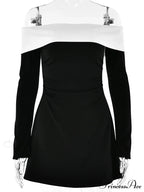 Off-Shoulder Colourblock Long Charming Sleeve Mini Dress image 6
