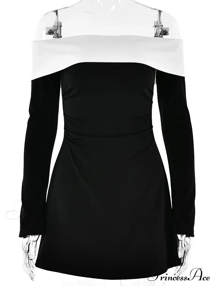 Off-Shoulder Contrast Long Charming Sleeve Mini Dress image 6