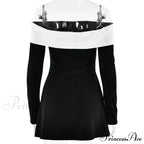 Off-Shoulder Contrast Long Charming Sleeve Mini Dress image 8