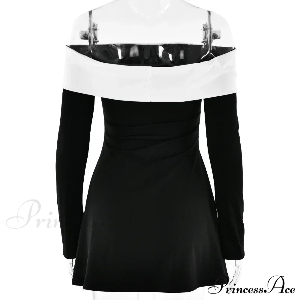 Off-Shoulder Contrast Long Charming Sleeve Mini Dress image 8