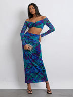 Off-Shoulder Crop Top High Waist Long Floral Skirt image 4