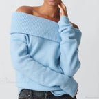 Off Shoulder Cropped Trendy Slouchy Knit Pullover Top image 5