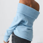 Off Shoulder Cropped Trendy Slouchy Knit Pullover Top image 6