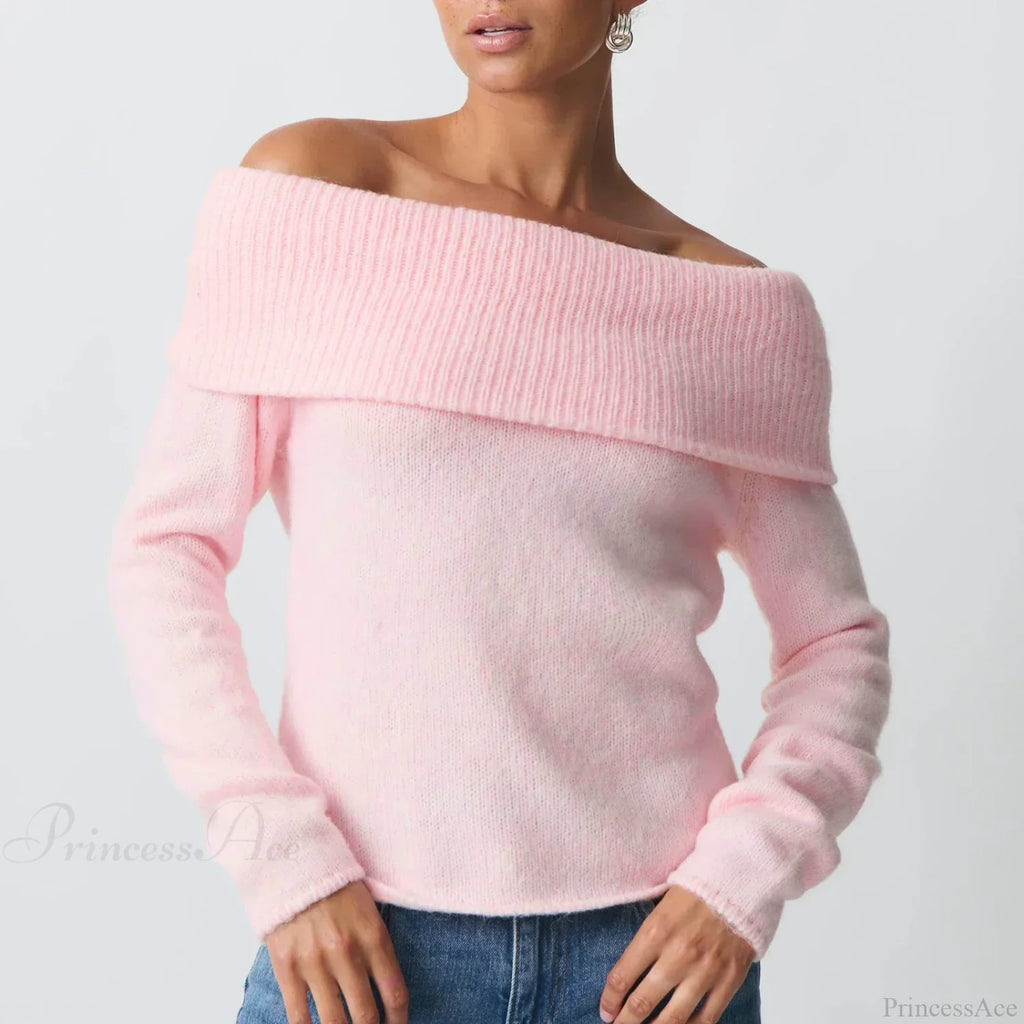 Off Shoulder Cropped Trendy Slouchy Knit Pullover Top image 3