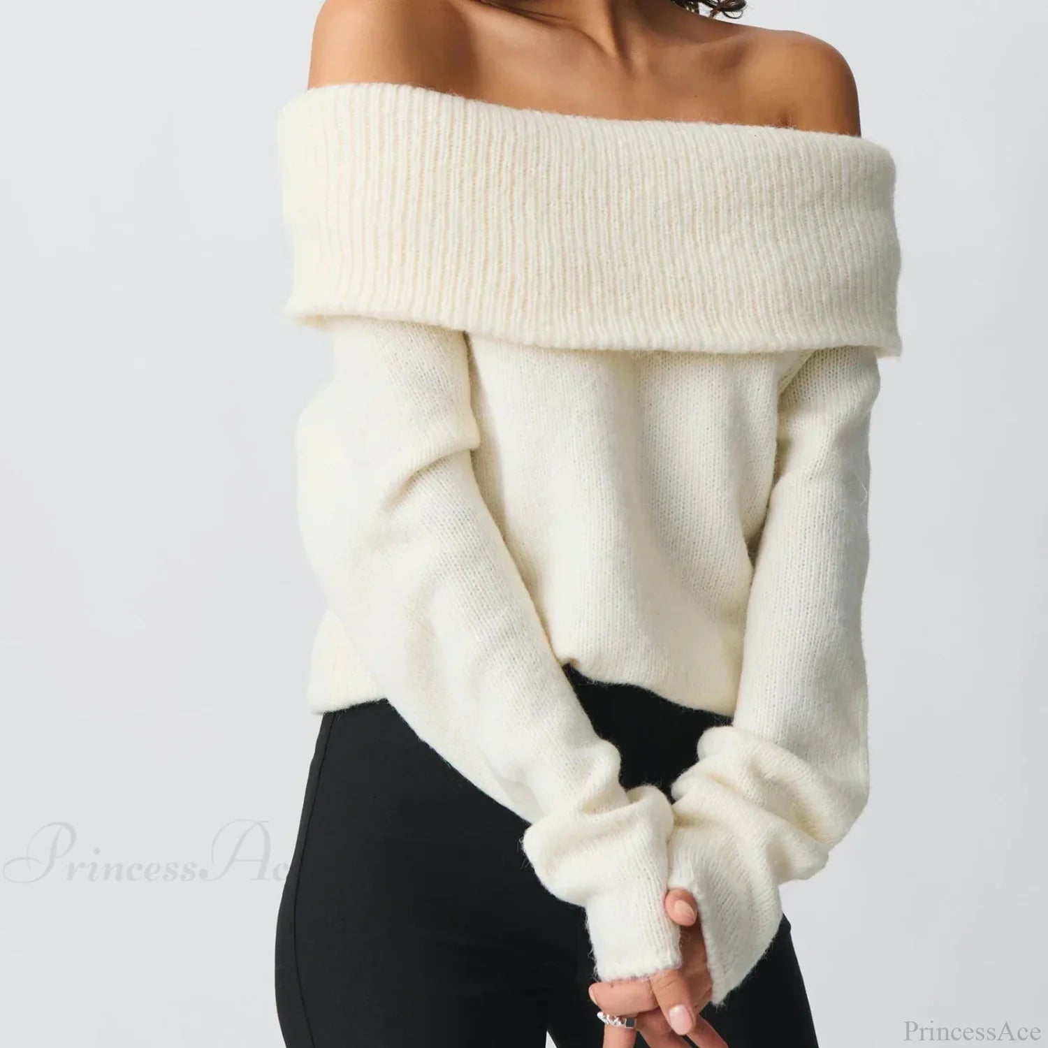 Off Shoulder Cropped Trendy Slouchy Knit Pullover Top image 1