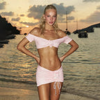 Off Shoulder Dot Bikini Three Piece Swimsuit image 1
