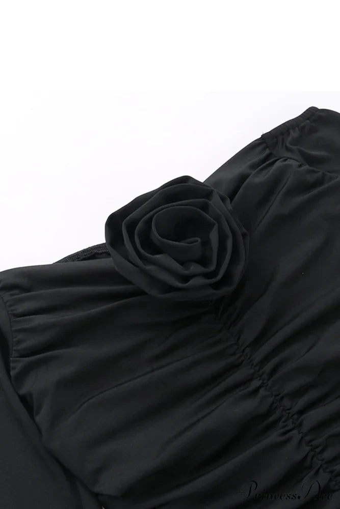Off-Shoulder Dress with Flares Sleeves and Floral Gathered Design image 10