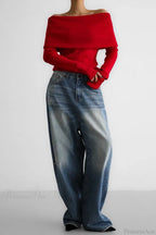 Off-Shoulder Fitted Long-Sleeve Knit Top image 3