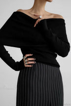 Off-Shoulder Fitted Long-Sleeve Knit Top image 10