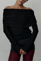 Off-Shoulder Fitted Long-Sleeve Knit Top image 9