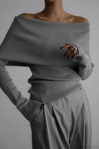 Off-Shoulder Fitted Long-Sleeve Knit Top image 4