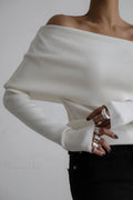 Off-Shoulder Fitted Long-Sleeve Knit Top image 6