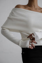 Off-Shoulder Fitted Long-Sleeve Knit Top image 6