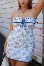 Off Shoulder Floral Print Lace-Up Boho Dress image 3